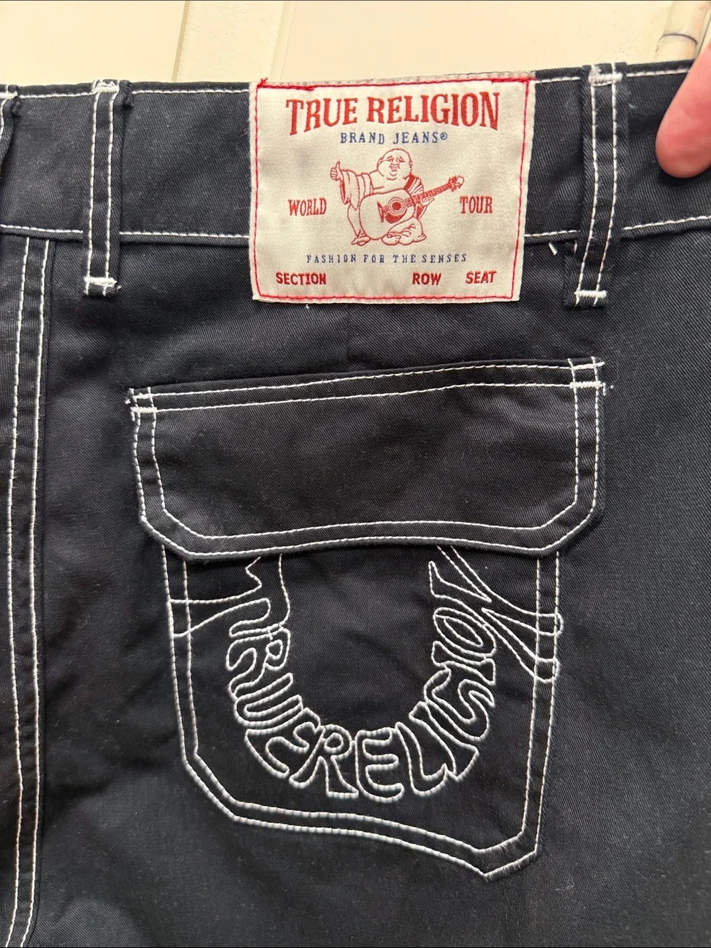 True Religion Black Cargo Shorts with White Contrast Stitching